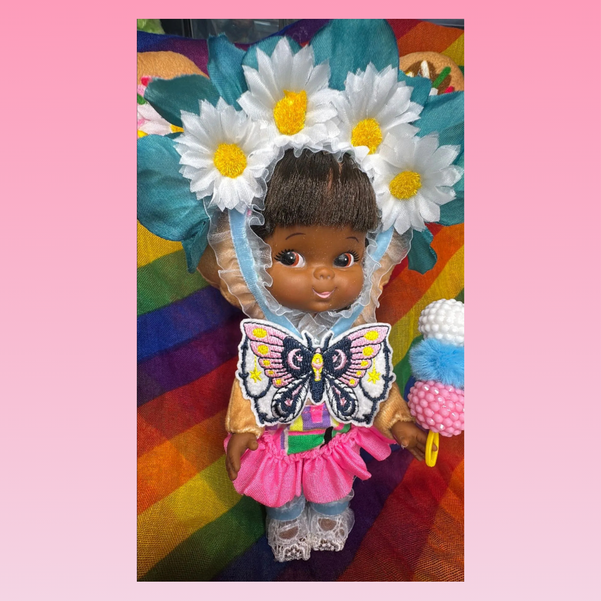 Daisy Swirl Doll – Upcycled Vintage Collectible | Sundae Sisters Handmade Art Doll with Flowers & Butterfly
